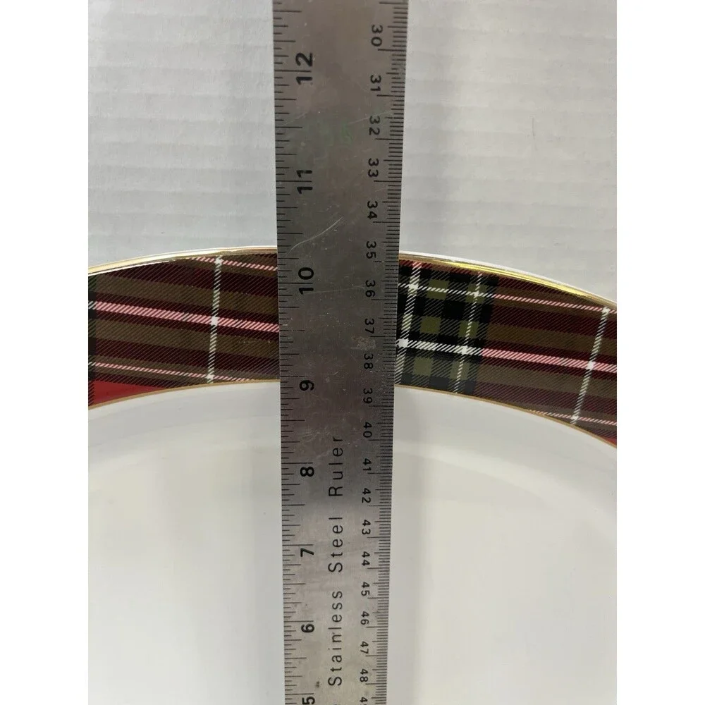 222 Fifth Wexford Red Tartan Plaid Christmas Holiday Oval Serving Platter Tray